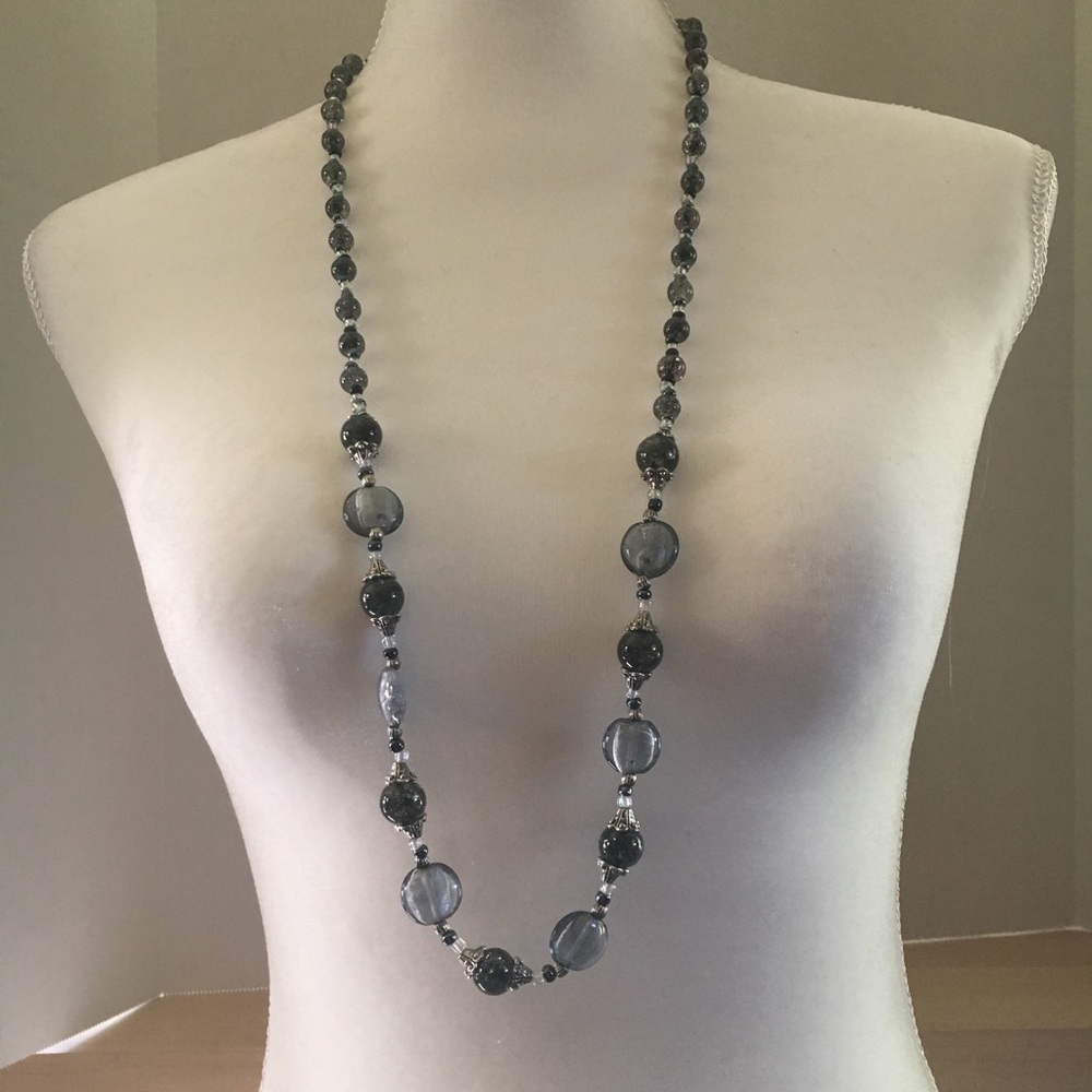 Handcrafted silver glass bead necklace